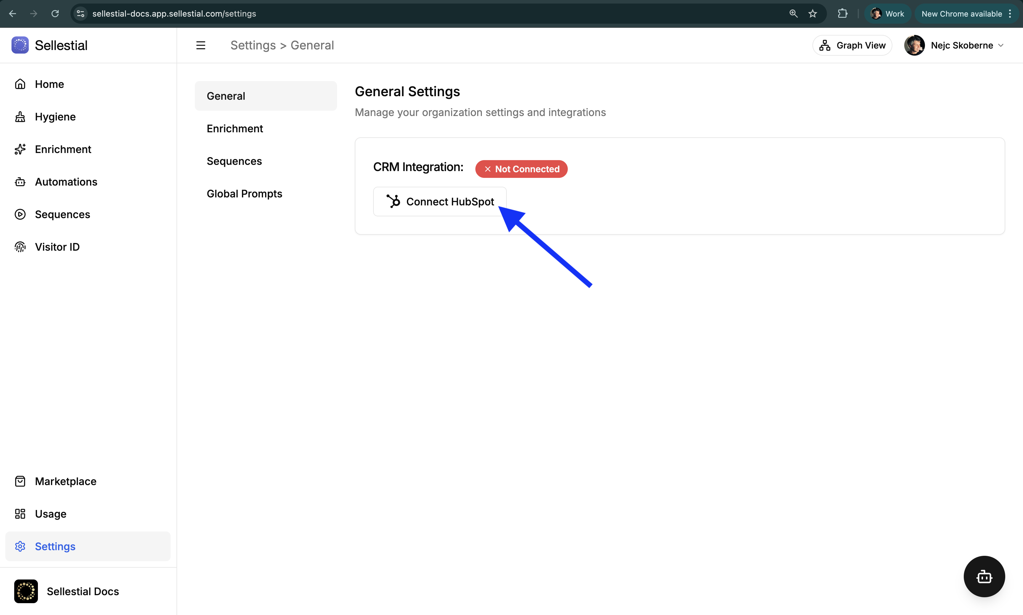 HubSpot Connection Screen